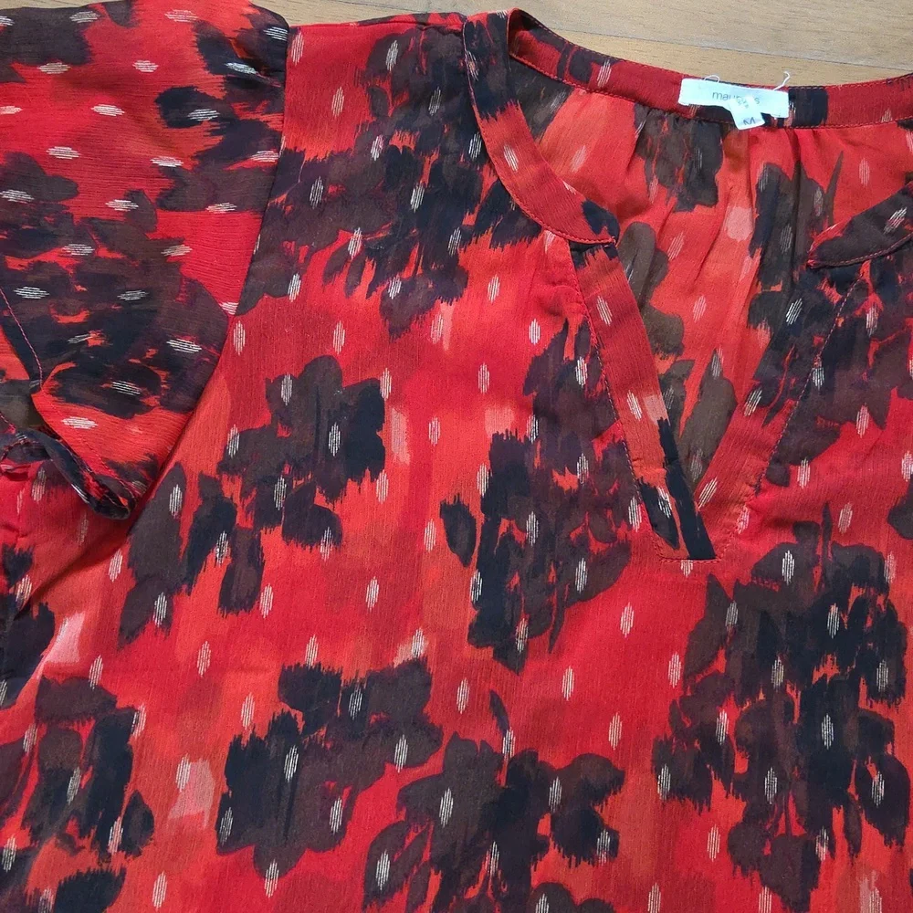 EUC Maurices Atwood Floral Red and Black Top - Picture 2 of 3